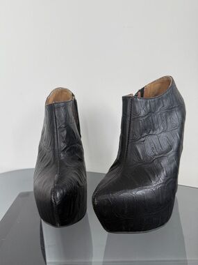 Alligator embossed leather wedge booties